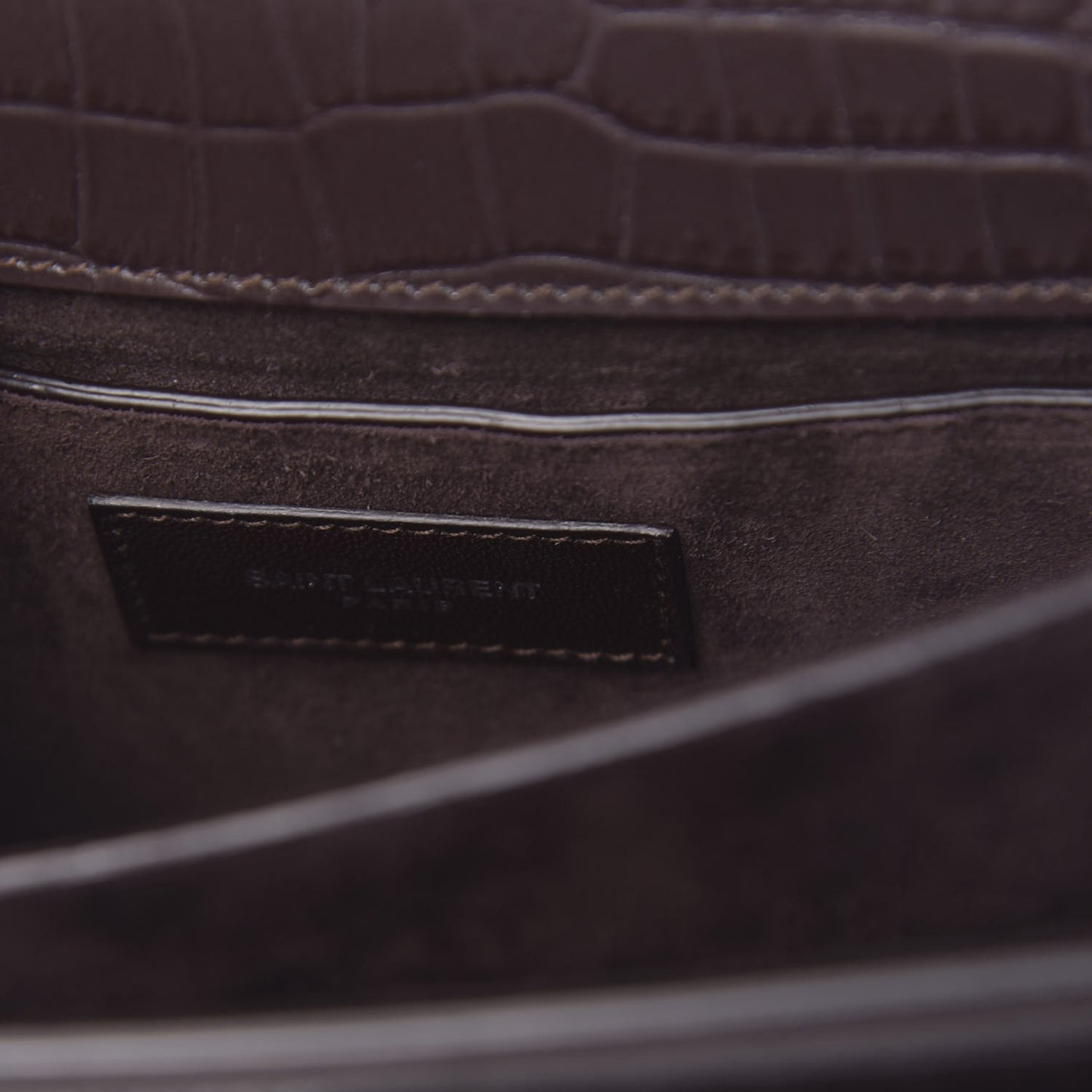 Calfskin Crocodile Embossed Monogram Sunset Brown