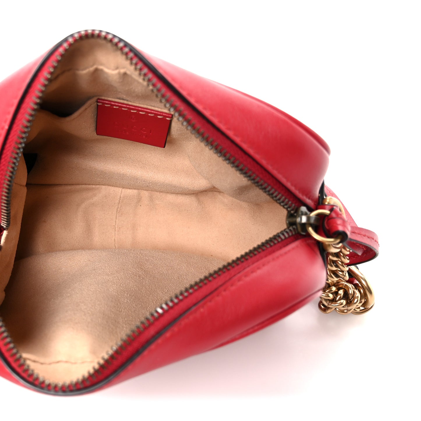 Calfskin Matelasse Mini GG Marmont Chain Shoulder Bag Hibiscus Red