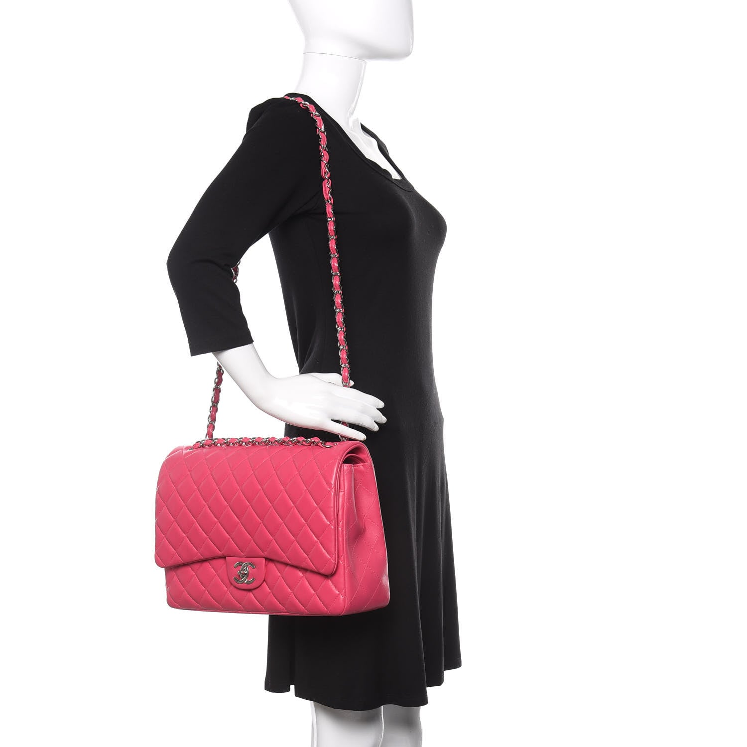 Chanel Lambskin Quilted Jumbo Double Flap Dark Pink 2 of 16