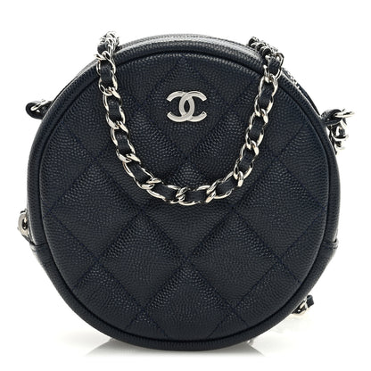 Chanel Caviar Quilted Round Clutch With Chain Navy 1 of 10
