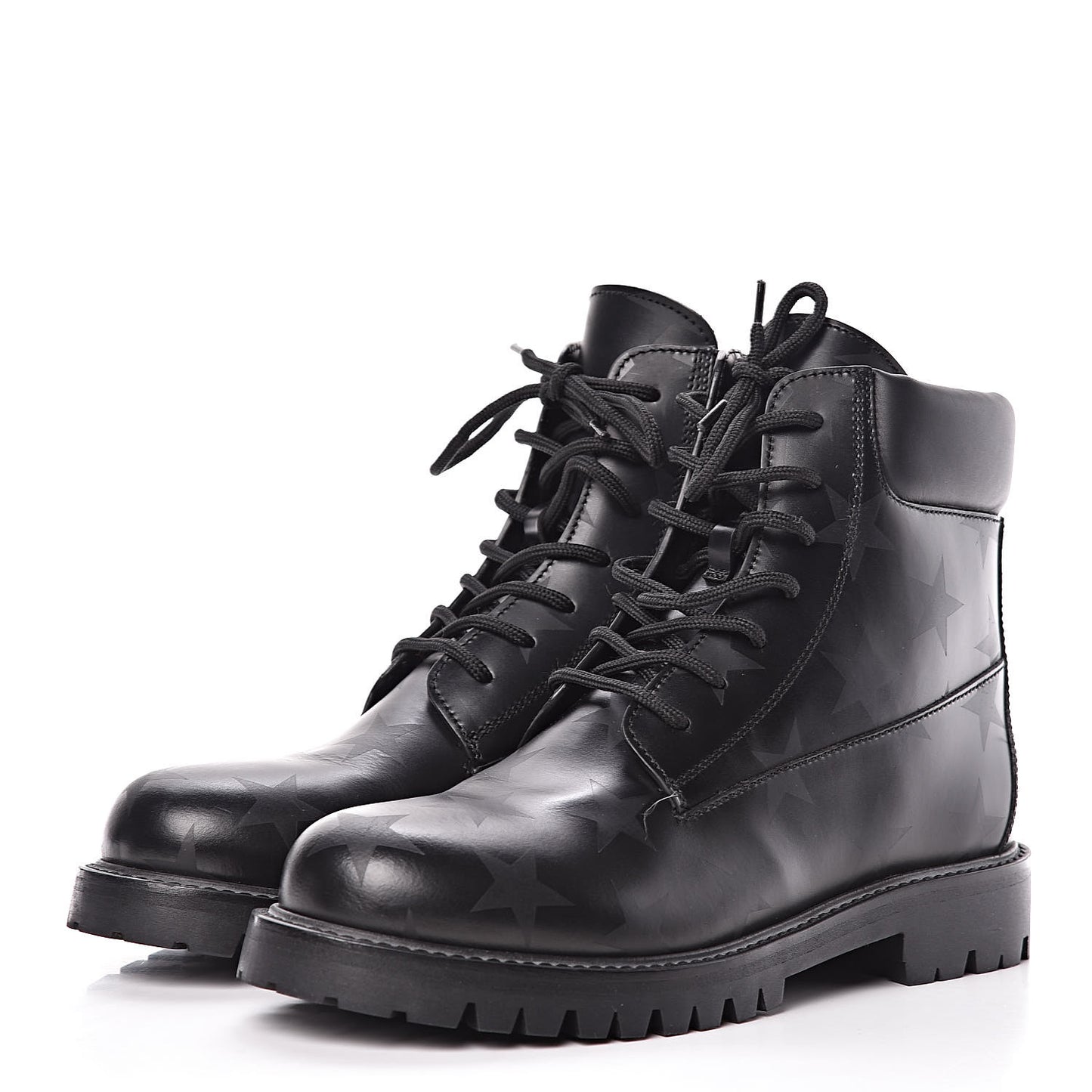 Calfskin Hologram Star Print Combat Boots 40 Black