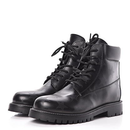 Valentino Garavani Calfskin Hologram Star Print Combat Boots 40 Black 3 of 11