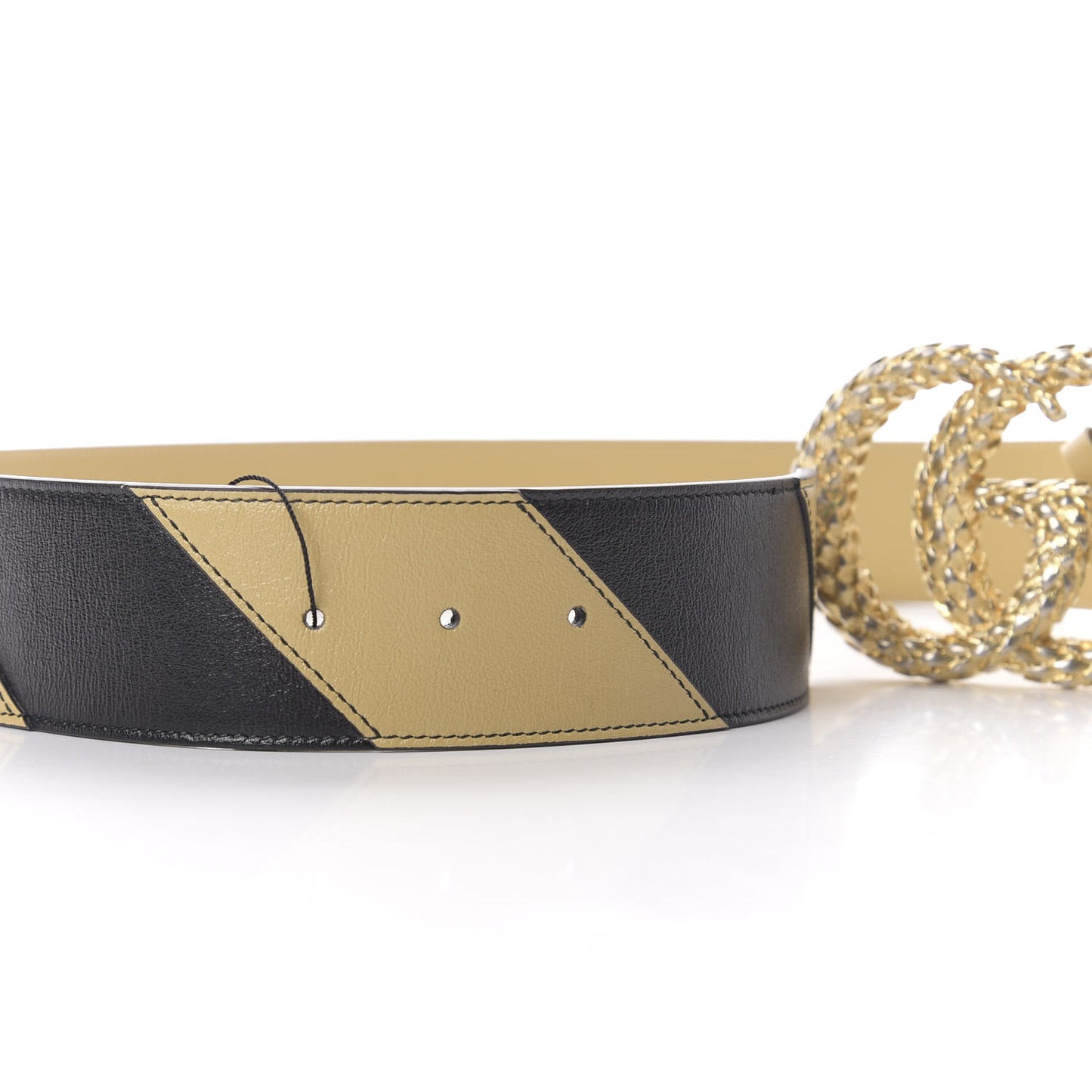 Calfskin Striped Textured Double G 50mm Belt 85 34 Black Beige