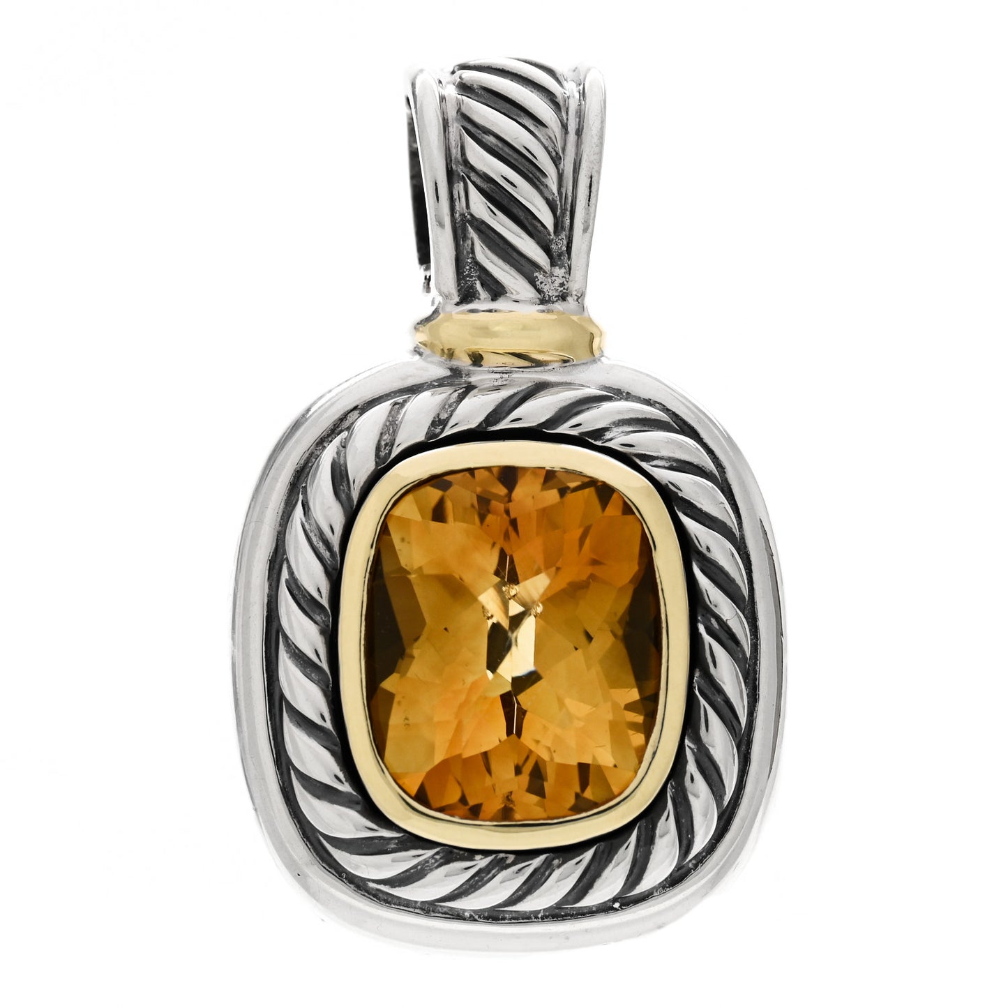 DAVID YURMAN Sterling Silver 14K Yellow Gold Citrine 12mm Albion Enhancer Pendant