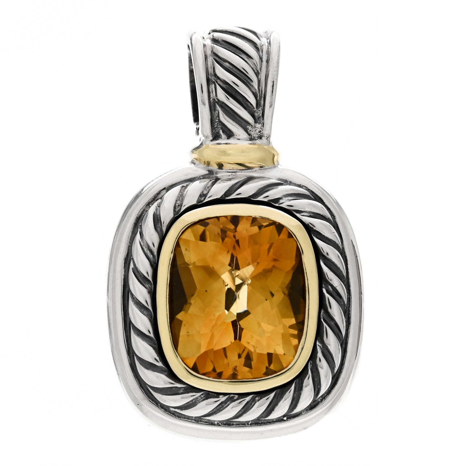 David Yurman DAVID YURMAN Sterling Silver 14K Yellow Gold Citrine 12mm Albion Enhancer Pendant 1 of 3