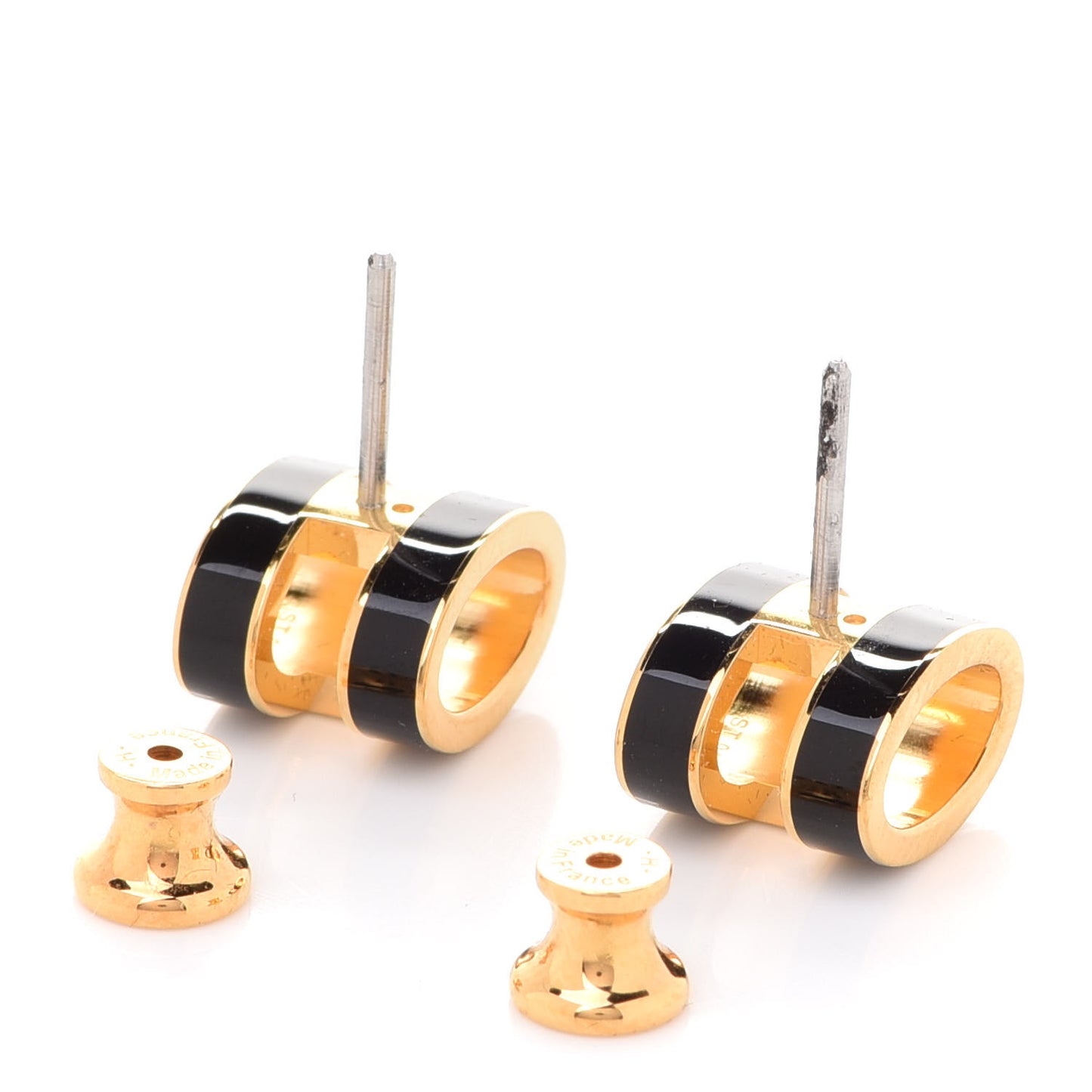 Gold Lacquered Pop H Earrings Black