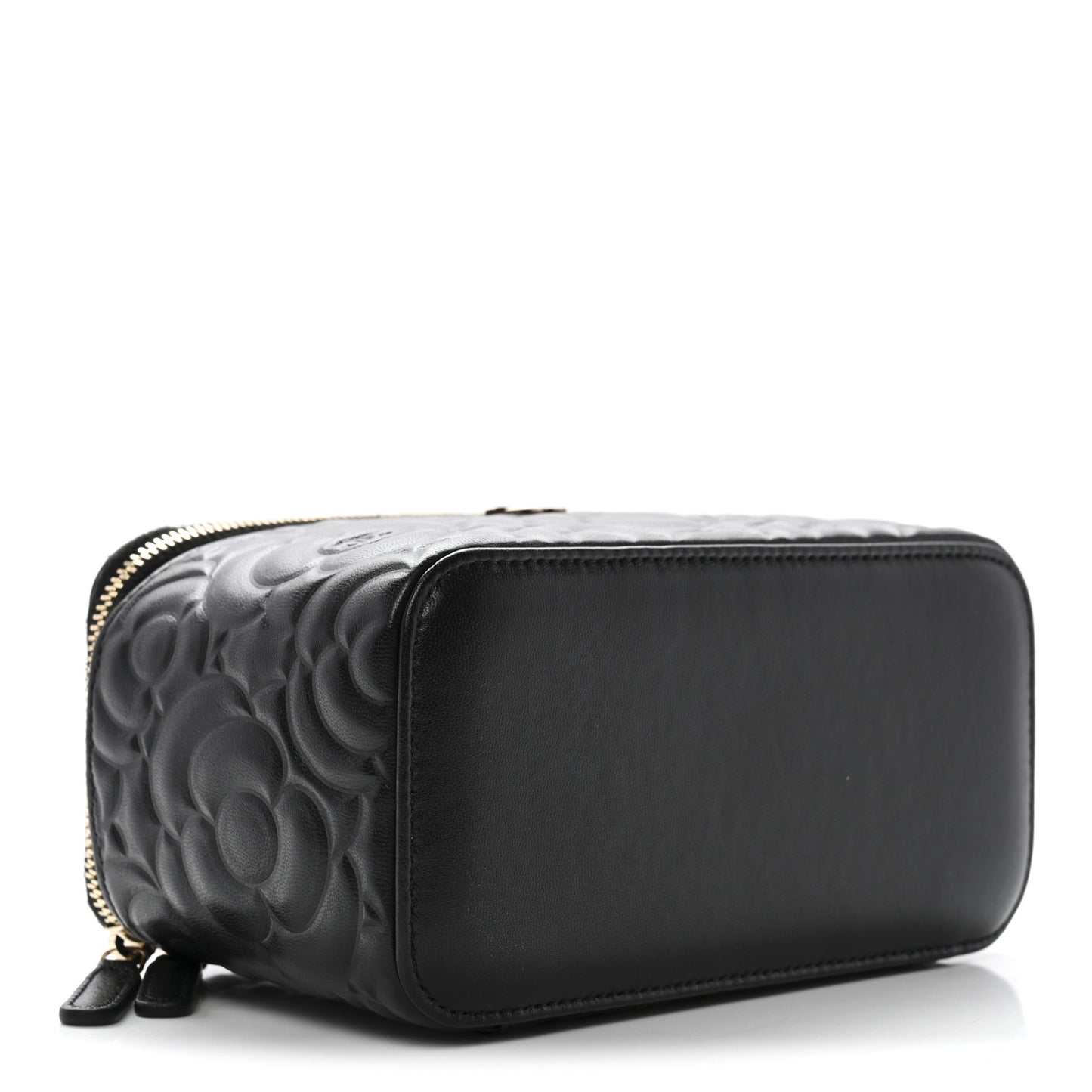Lambskin Camellia Embossed Small Vanity Case With Chain Black