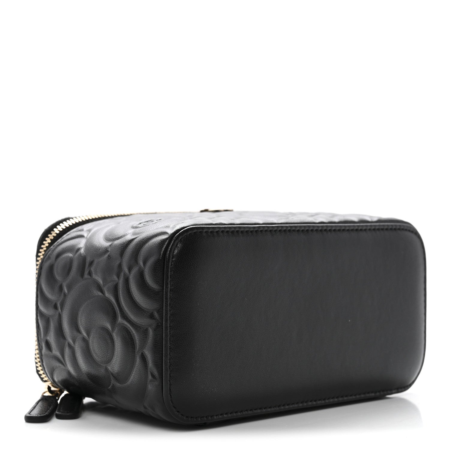 Chanel Lambskin Camellia Embossed Small Vanity Case With Chain Black 4 of 11