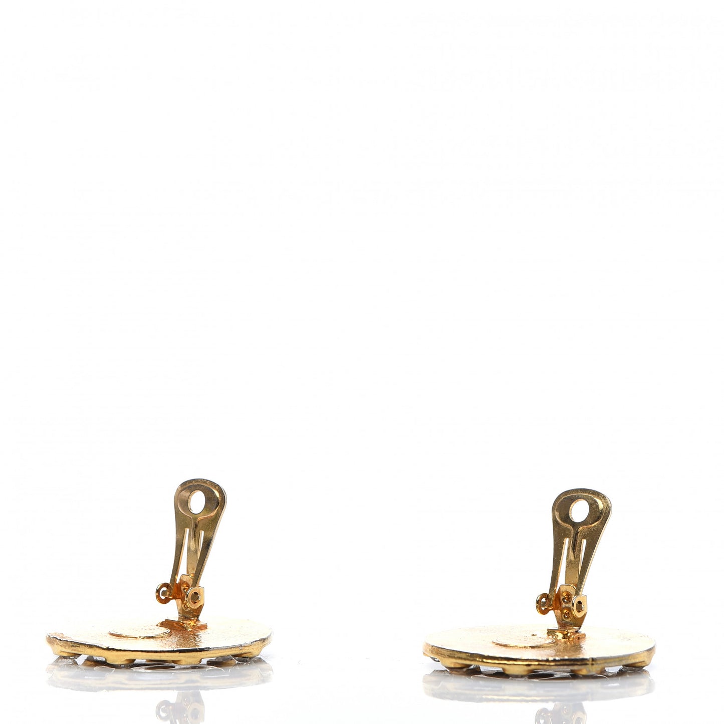 Crystal CC Round Clip On Earrings Black Gold