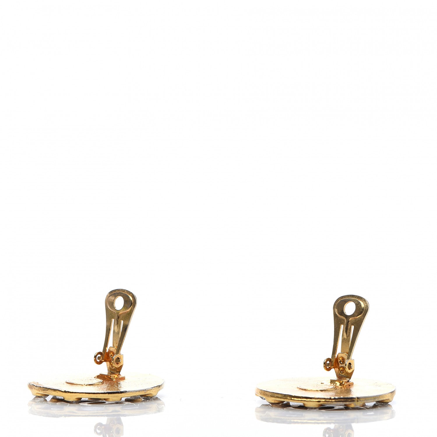 Chanel Crystal CC Round Clip On Earrings Black Gold 3 of 5