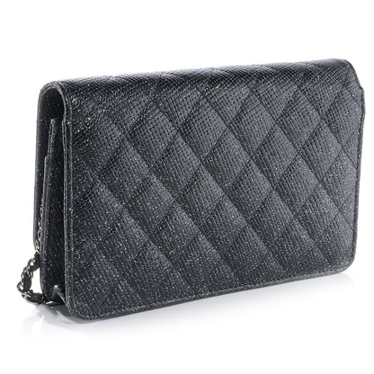 Chanel Glitter Calfskin Quilted Wallet on Chain WOC Black Silver 3 of 8