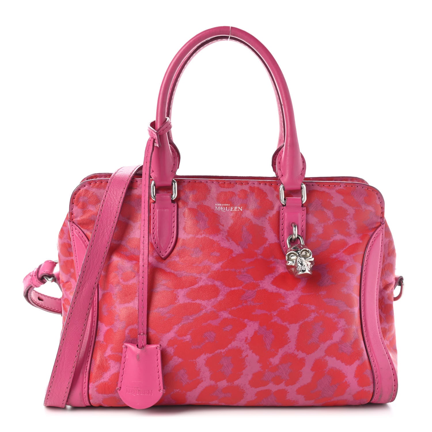 Alexander McQueen Calfskin Leopard Print Small Skull Padlock Zip Around Tote Pink 1 of 8