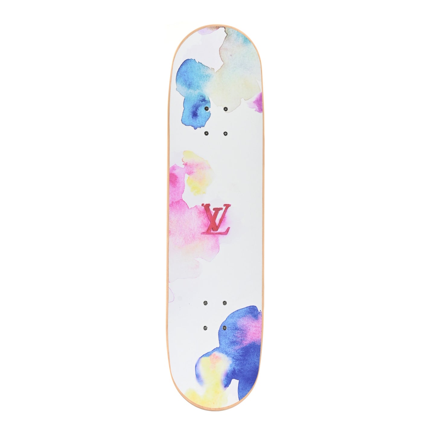 Monogram Watercolor Wood Skateboard Multicolor