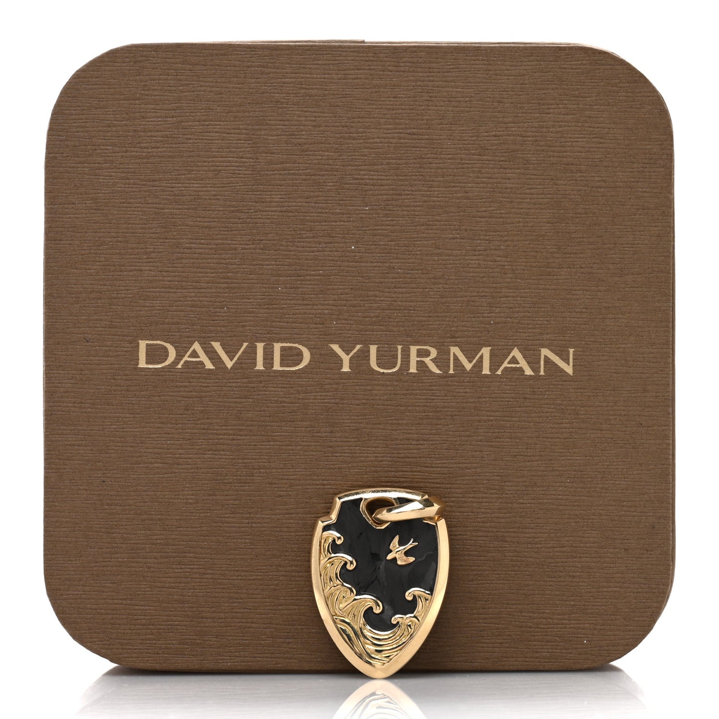 18K Yellow Gold Forged Carbon Waves Shield Pendant
