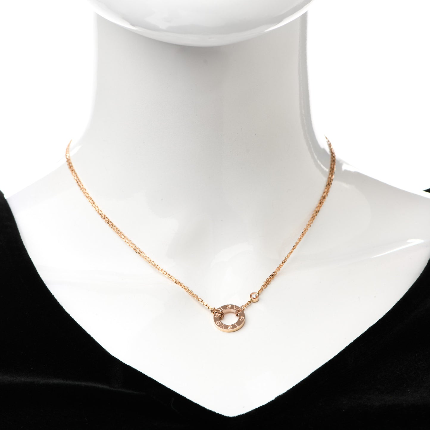 18K Pink Gold 2 Diamond LOVE Necklace