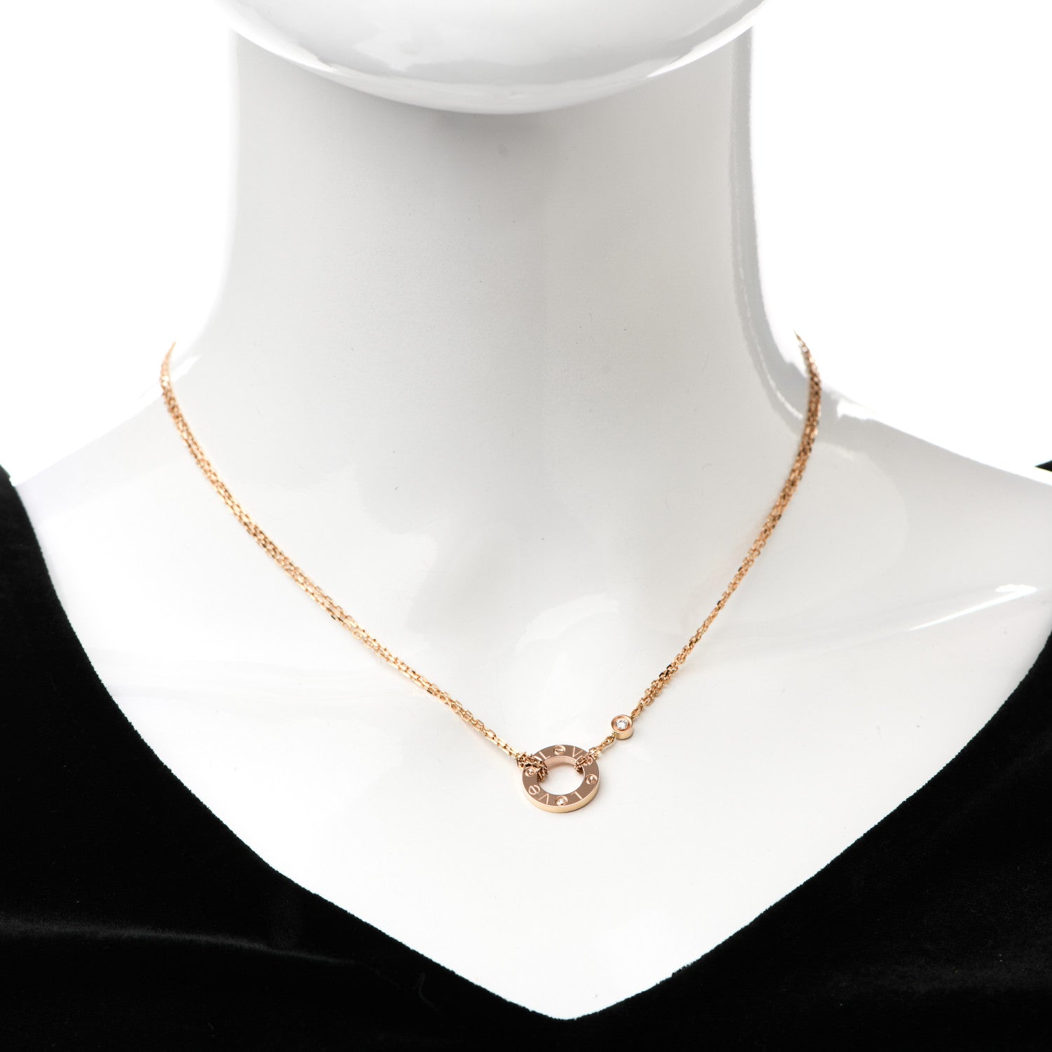 Cartier 18K Pink Gold 2 Diamond LOVE Necklace 2 of 8