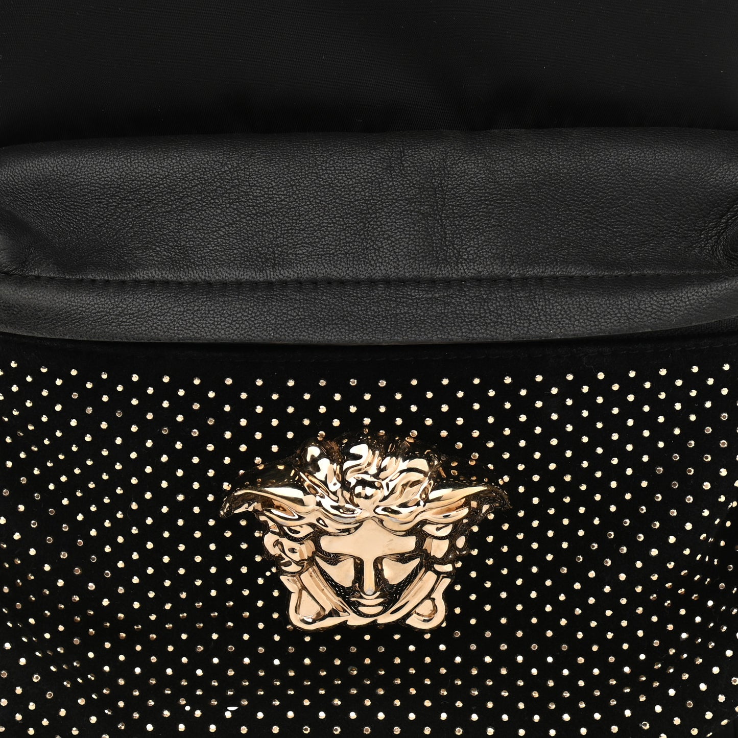 Nylon Goatskin Studded Palazzo Medusa Backpack Black