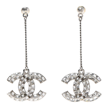 Chanel Baguette Crystal CC Drop Earrings Silver 1 of 4
