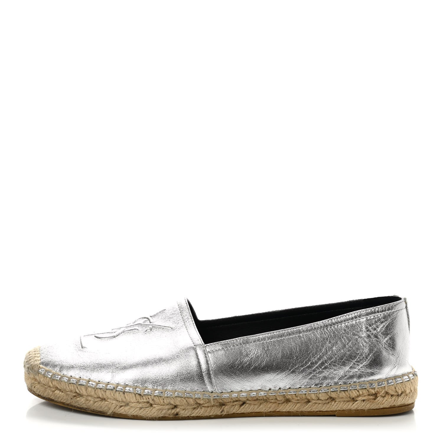 Saint Laurent Metallic Lambskin Monogram Espadrilles 40 Argento 1 of 8