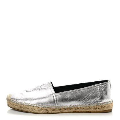 Saint Laurent Metallic Lambskin Monogram Espadrilles 40 Argento 1 of 8