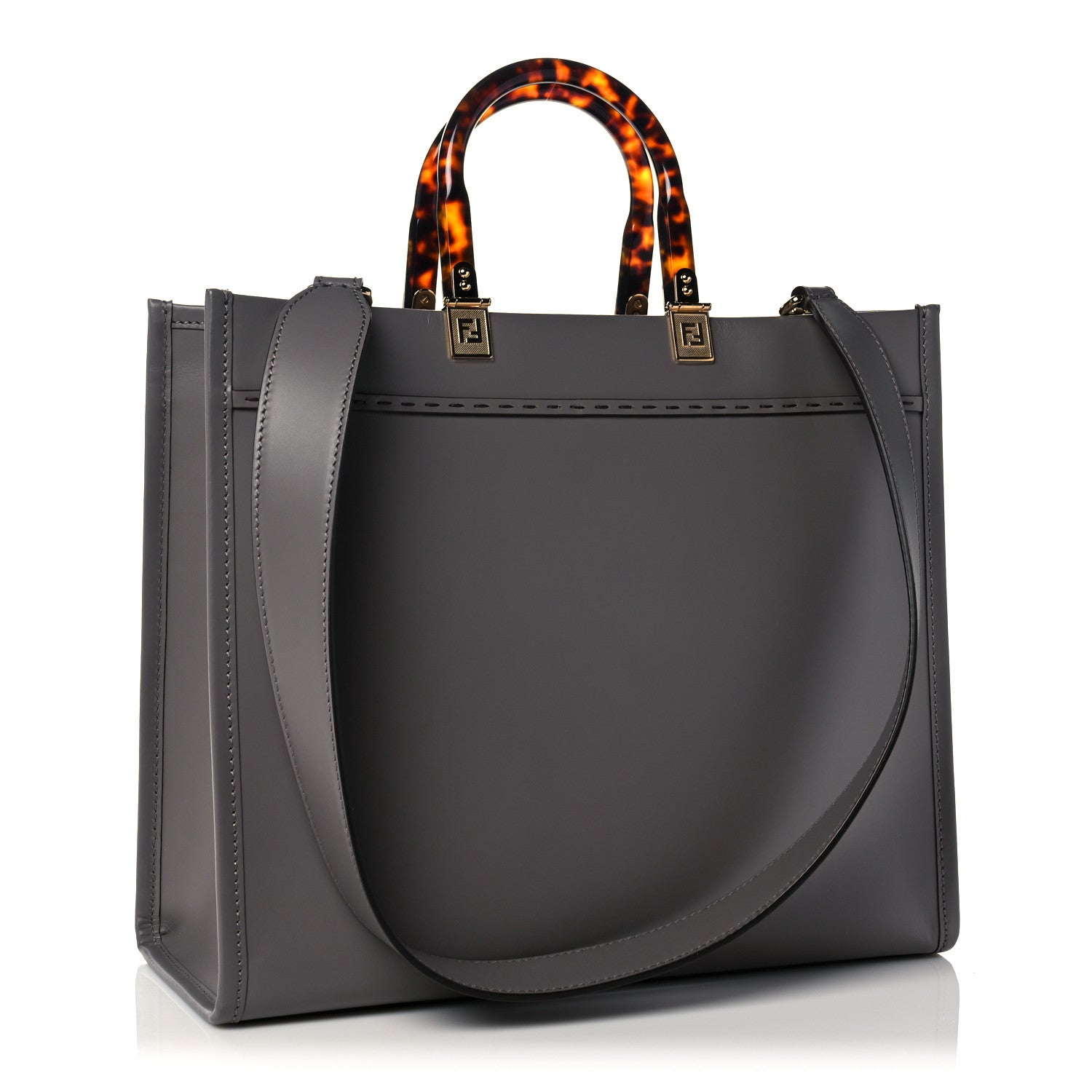 Fendi Vitello King Plexiglass Logo Embossed Medium Fendi Sunshine Shopper Tote Moon 3 of 10