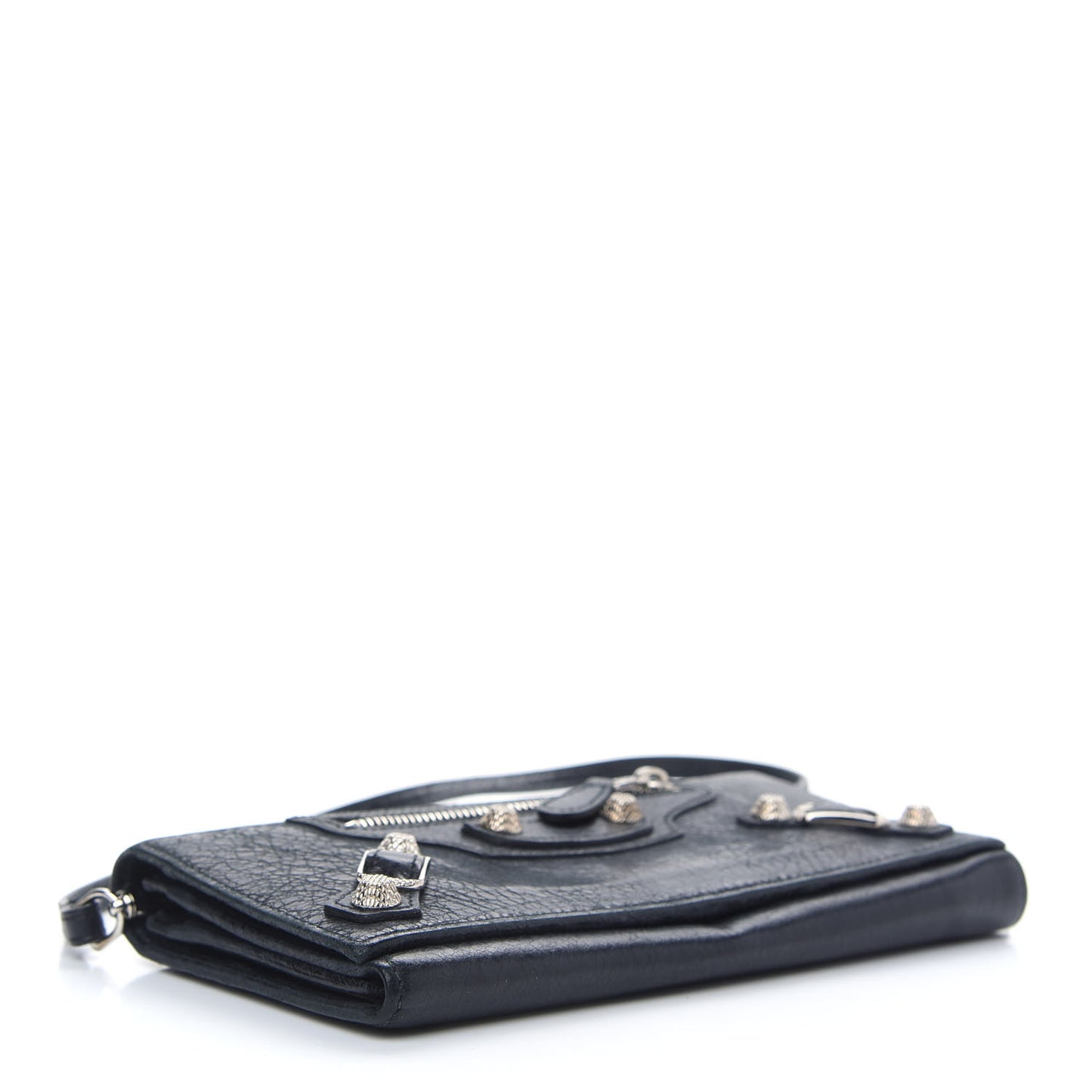 Agneau Giant 12 Silver Hardware Continental Wallet on Strap Black