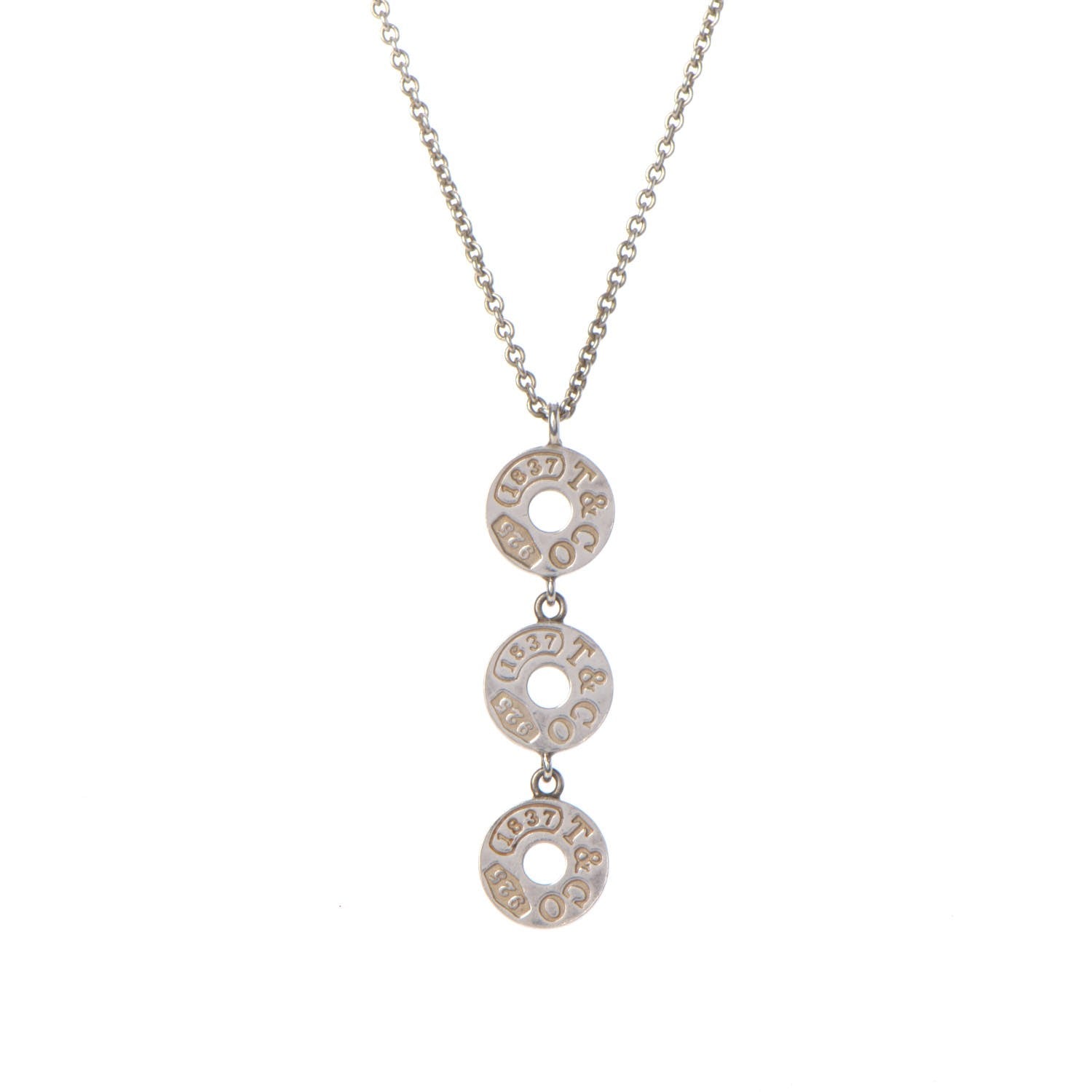 Tiffany Sterling Silver 1837 Triple Circle Drop Pendant Necklace 3 of 7