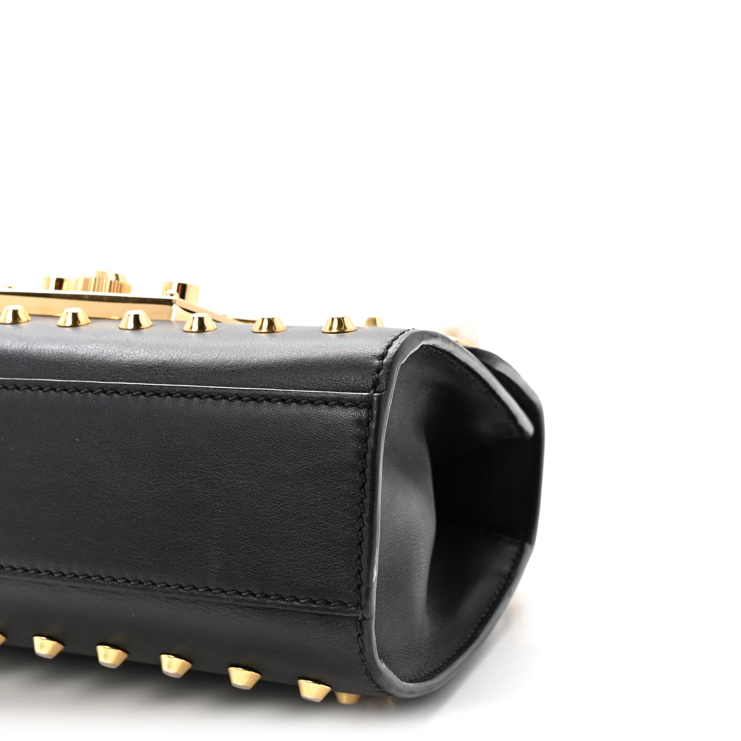 Calfskin Studded Small Padlock Shoulder Bag Black