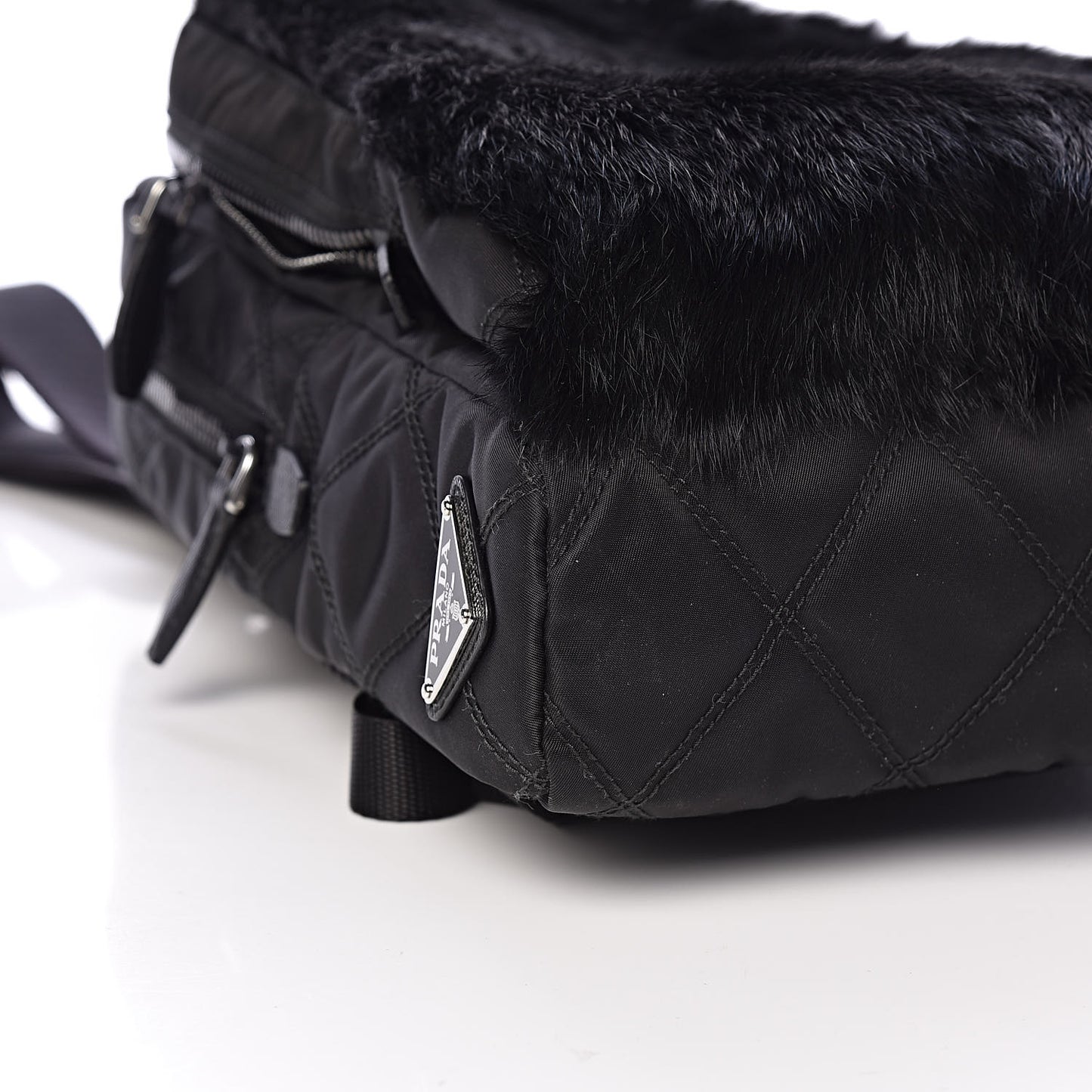 Tessuto Nylon Saffiano Rabbit Fur Travel Backpack Black