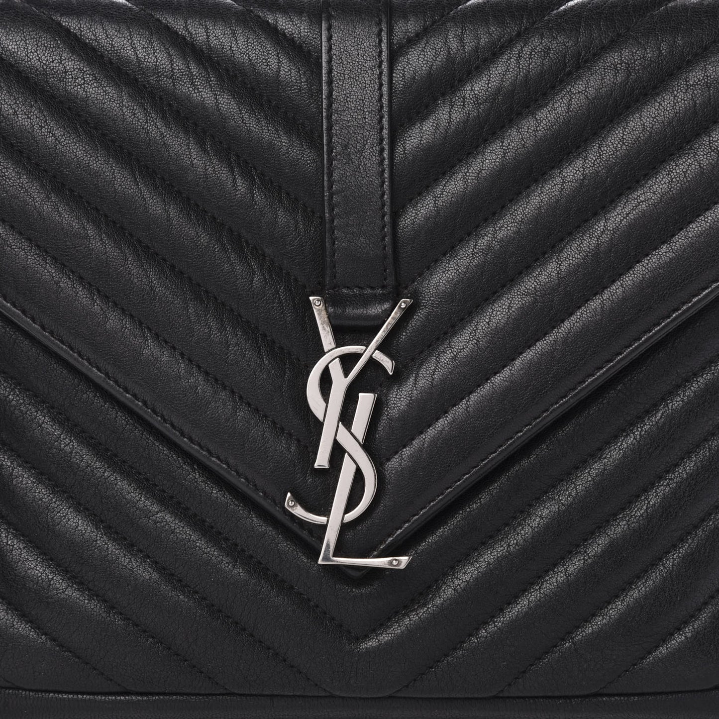 Sheepskin Matelasse Chevron Monogram Medium College Bag Black