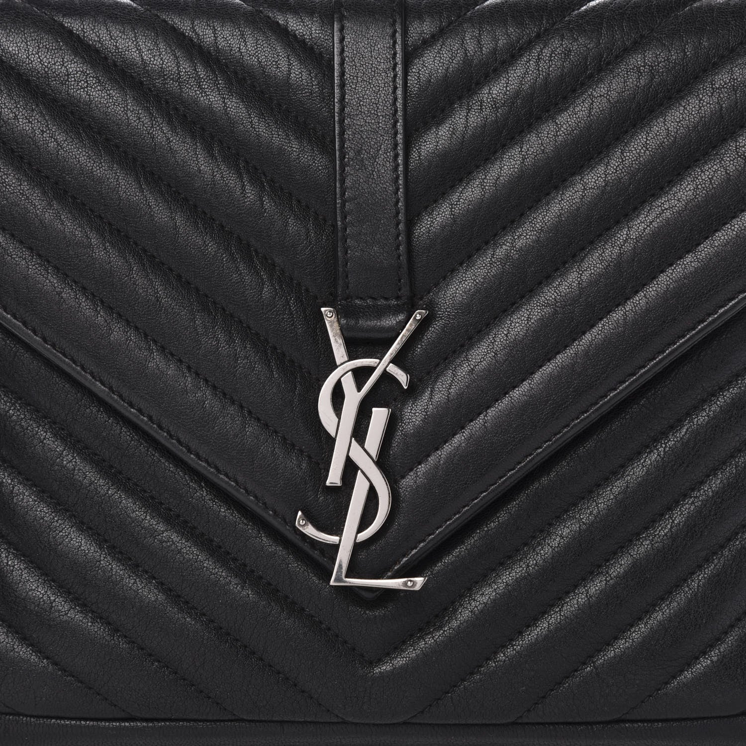 Saint Laurent Sheepskin Matelasse Chevron Monogram Medium College Bag Black 16 of 16