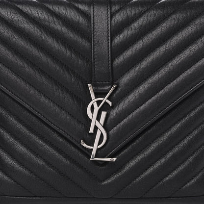 Saint Laurent Sheepskin Matelasse Chevron Monogram Medium College Bag Black 16 of 16