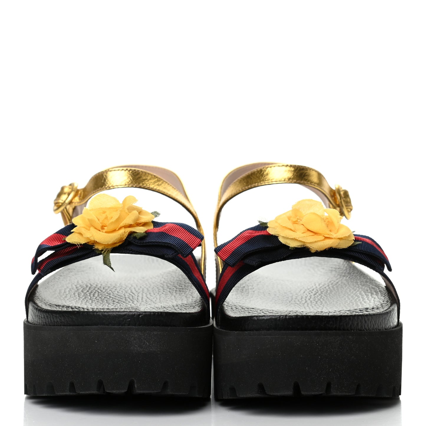 Metallic Calfskin Web Platform Lug Sole Sandals 40.5 Gold