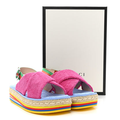 Gucci Terry Cloth Web Espadrille Platform Slingback Sandals 38.5 Lovely Multicolor 10 of 10