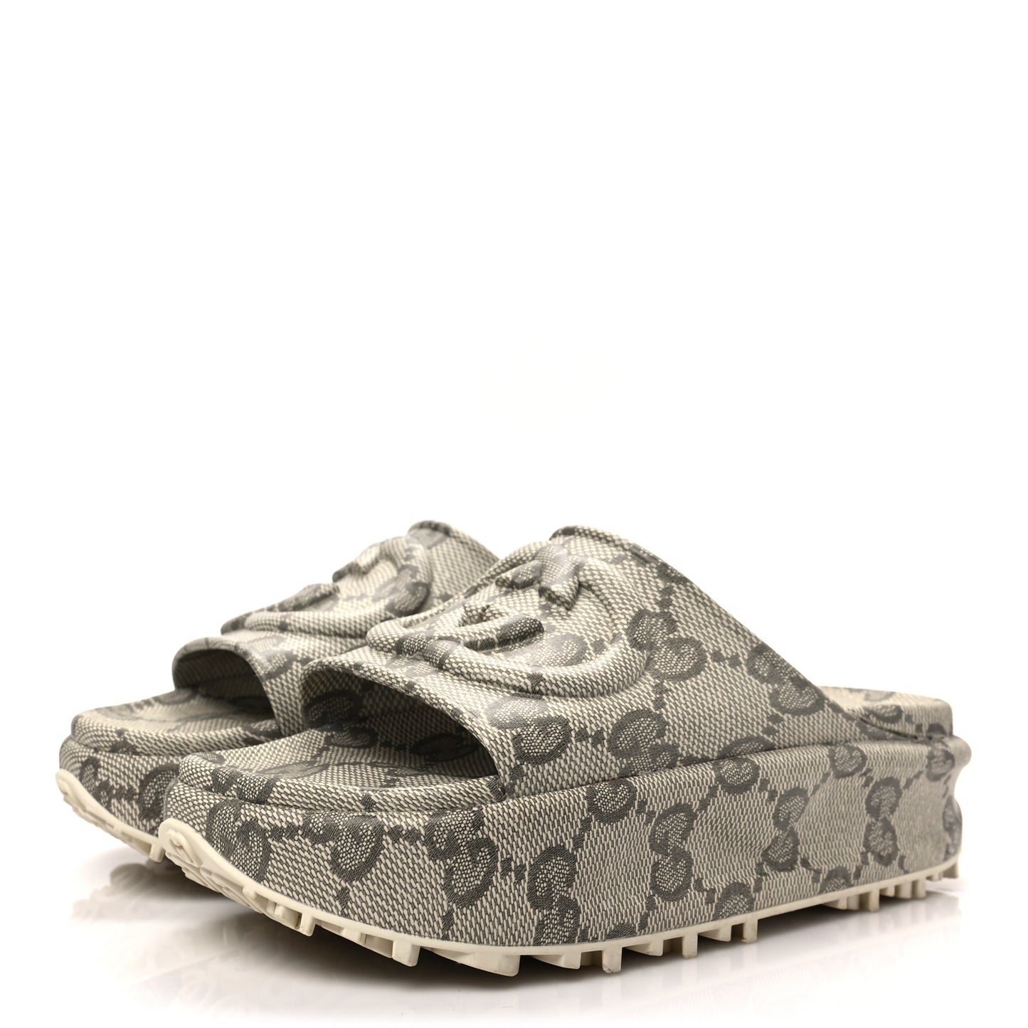 Cubic Rubber GG Monogram Womens Interlocking G Platform 42mm Slide Sandals 38 Beige Ebony