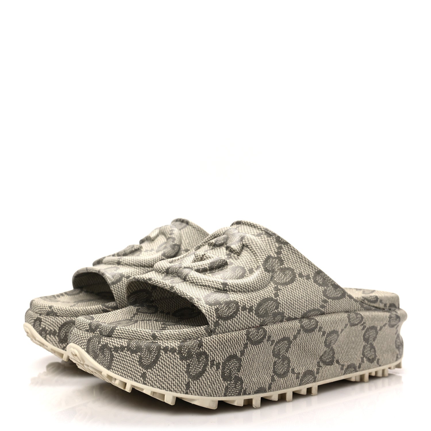 Gucci Cubic Rubber GG Monogram Womens Interlocking G Platform 42mm Slide Sandals 38 Beige Ebony 3 of 8