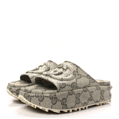 Gucci Cubic Rubber GG Monogram Womens Interlocking G Platform 42mm Slide Sandals 38 Beige Ebony 3 of 8