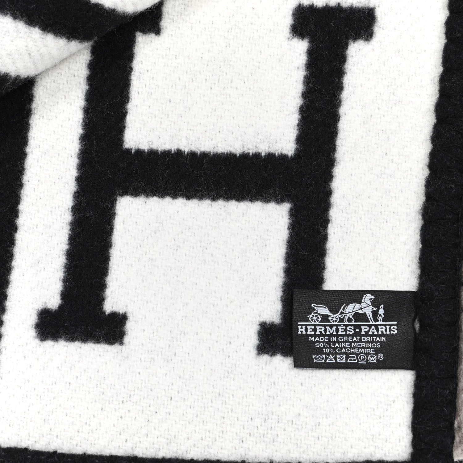 Hermes Wool Cashmere Avalon III Blanket Ecru Black 3 of 3