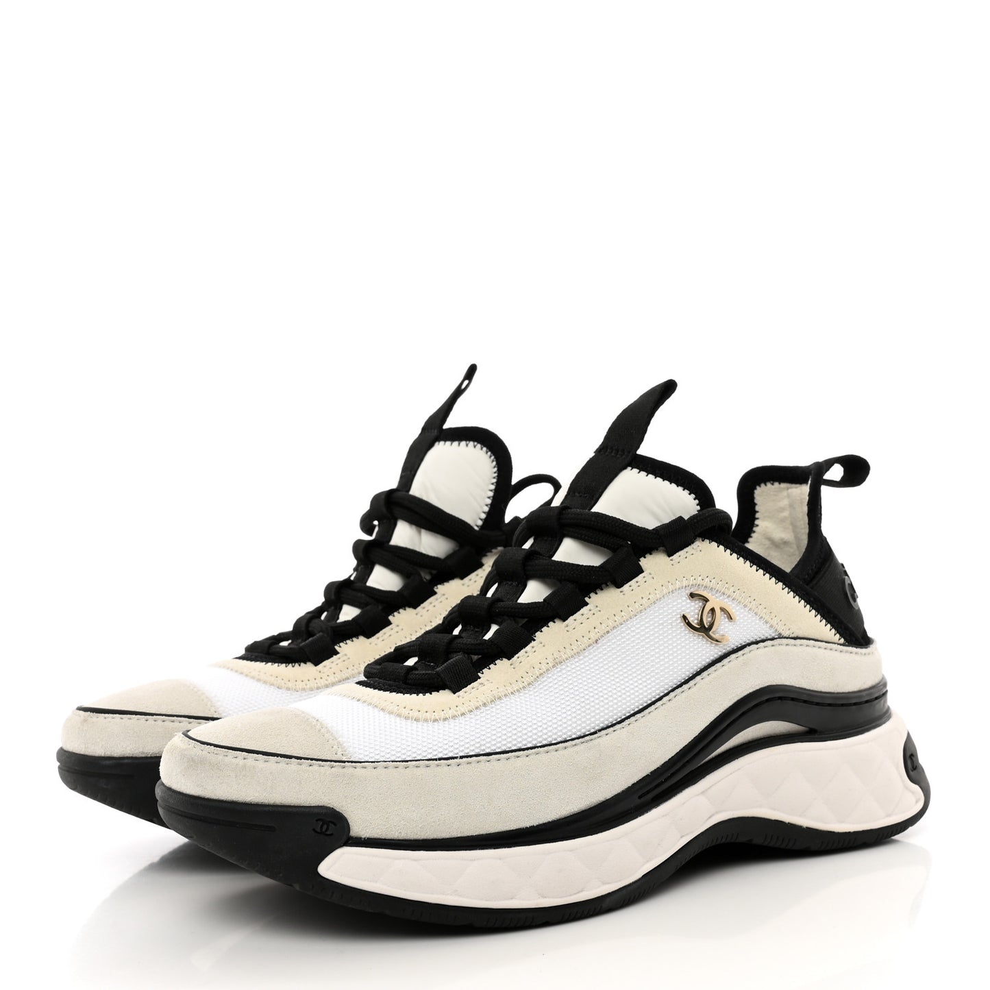 Fabric Suede Calfskin CC Sneakers 37 White Light Grey