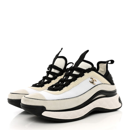 Chanel Fabric Suede Calfskin CC Sneakers 37 White Light Grey 3 of 14