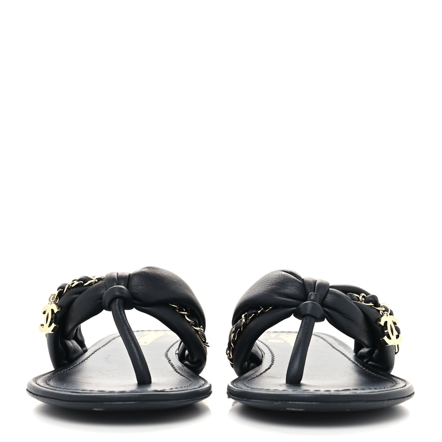 Lambskin Chain Thong Sandals 39 Black