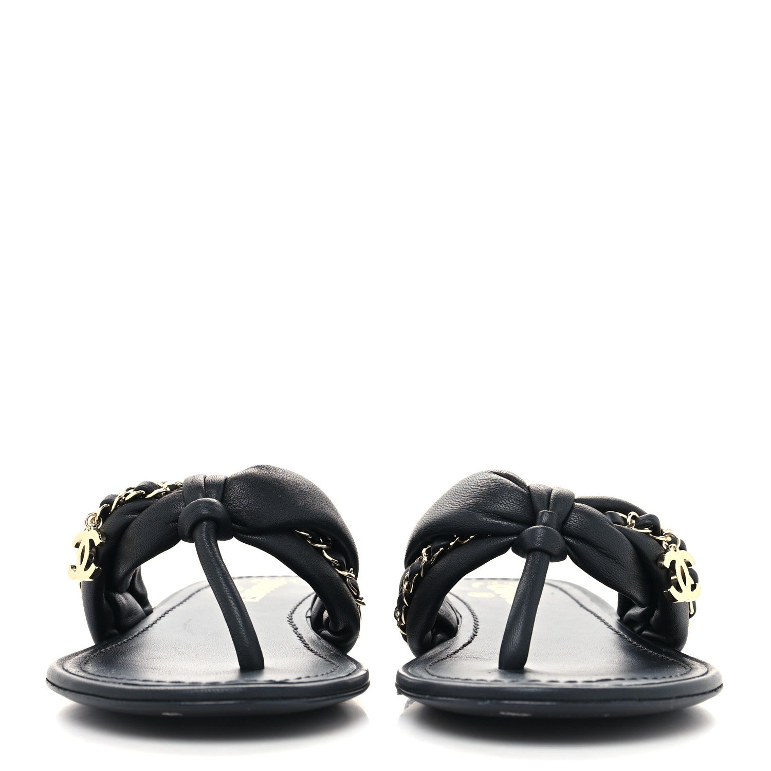 Chanel Lambskin Chain Thong Sandals 39 Black 2 of 8