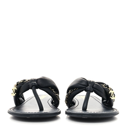 Chanel Lambskin Chain Thong Sandals 39 Black 2 of 8