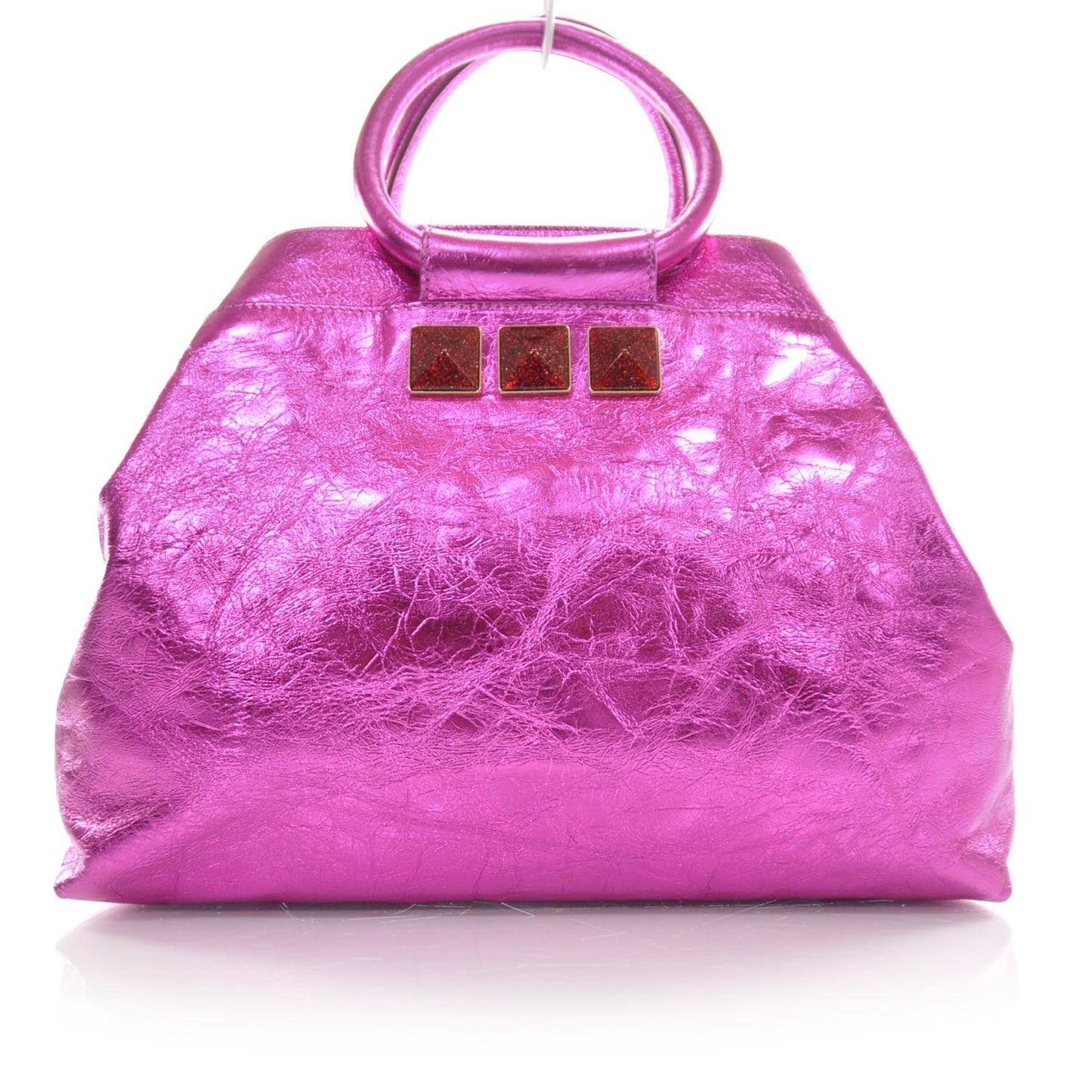 Crinkled Leather Cruise Tote Metallic Fuchsia