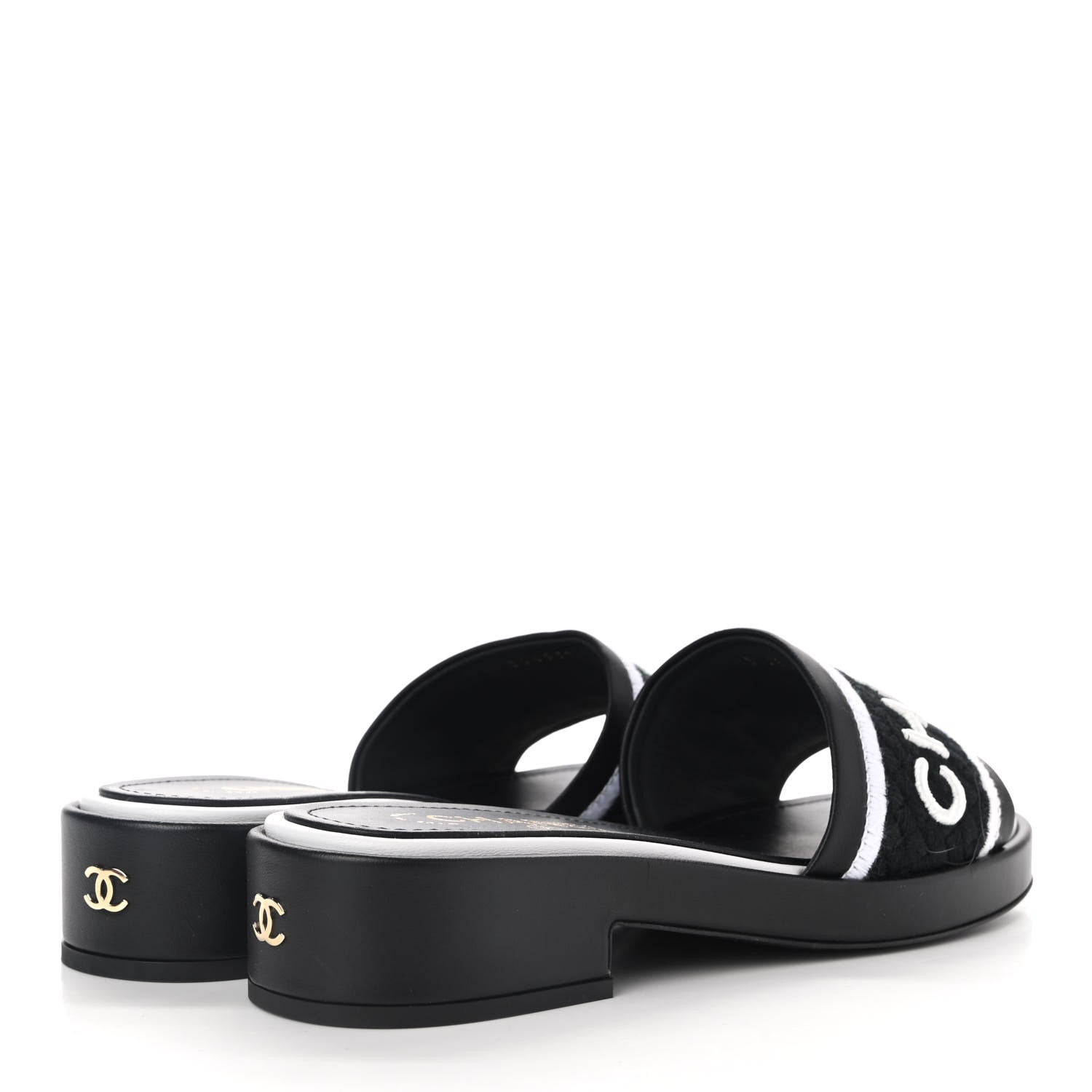 Chanel Lambskin Embroidered CC Mule Sandal 38.5 Black White 4 of 11