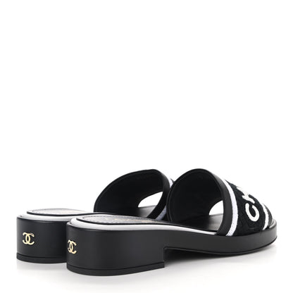 Chanel Lambskin Embroidered CC Mule Sandal 38.5 Black White 4 of 11