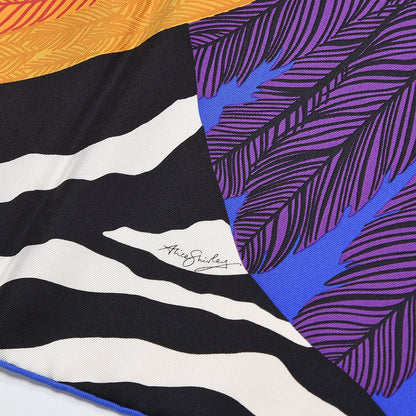 Hermes Silk Zebra Pegasus Scarf 90 Bleu Klein Violet Orange 3 of 7