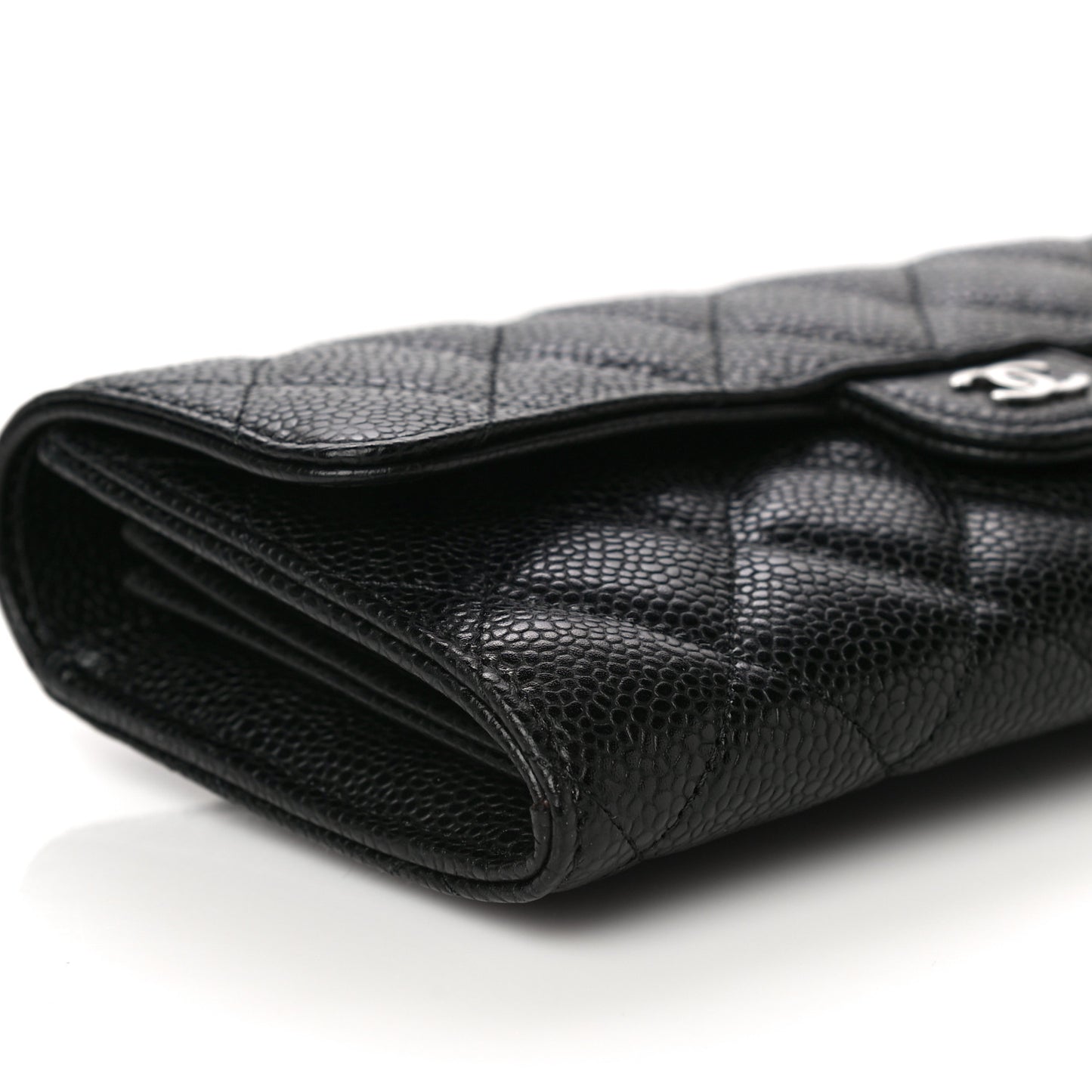 Caviar Quilted Large Gusset Flap Wallet Black