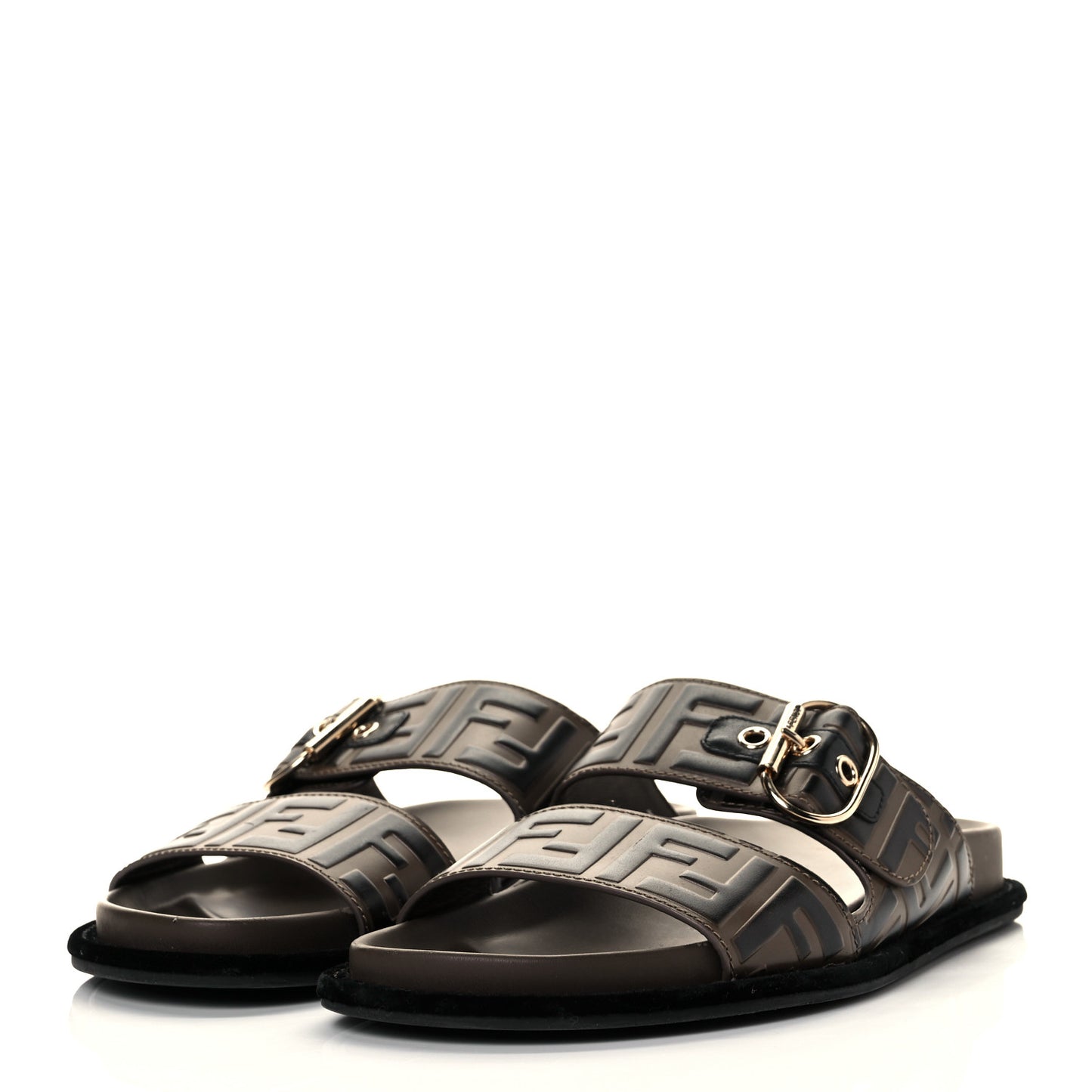Calfskin FF Embossed Slide Sandals 38.5 Maya Black