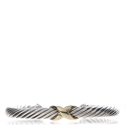 David Yurman Sterling Silver 14K Yellow Gold 7mm X Station Cable Bracelet 1 of 4
